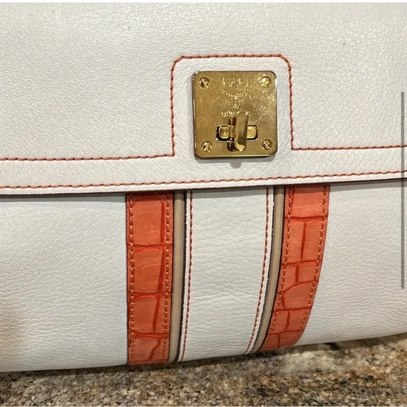 MCM EUC  White/ Orange leather croc embossed Handbag - Picture 2 of 12